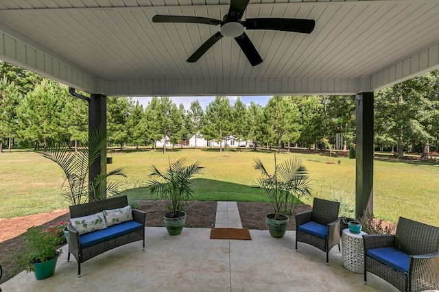 3155 Eddins Rd, Dothan, AL 36301 - view of patio with ceiling fan and view of wooded area