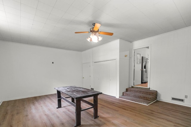 1700 Randall Rd, Dothan, AL 36303 - game room featuring wood finished floors, a ceiling fan, ornamental molding, and baseboards