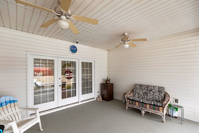 view of patio / terrace with ceiling fan and french doors