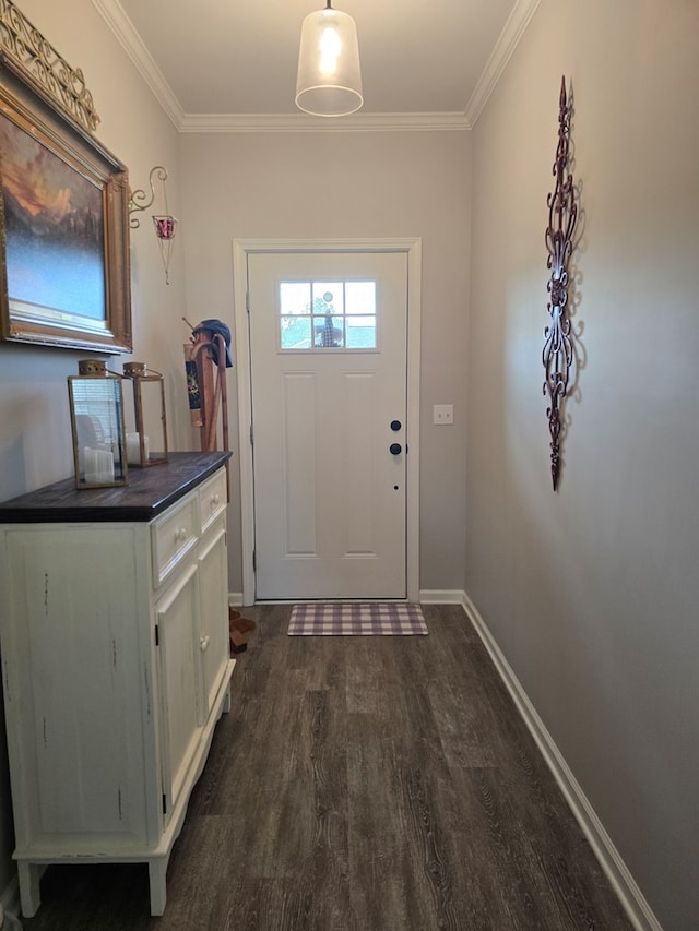 526 Ridgeland Rd, Dothan, AL 36301 - doorway to outside with dark wood-style floors, crown molding, and baseboards