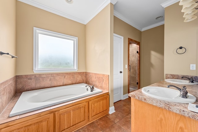 2045 Holland Rd, Newton, AL 36352 - full bath with a bath, crown molding, double vanity, and a stall shower