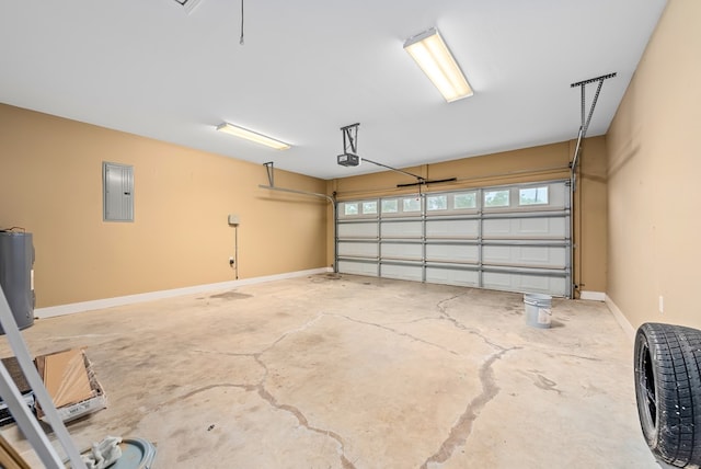 2045 Holland Rd, Newton, AL 36352 - garage with electric panel, a garage door opener, water heater, and baseboards