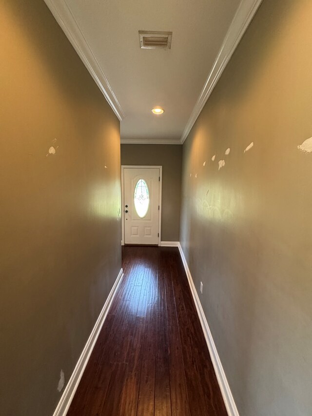 2103 Holland Rd, Newton, AL 36352 - doorway with hardwood / wood-style flooring, crown molding, baseboards, and recessed lighting