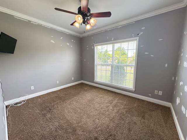 2103 Holland Rd, Newton, AL 36352 - carpeted empty room with a ceiling fan, crown molding, and baseboards