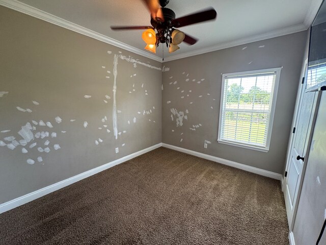 2103 Holland Rd, Newton, AL 36352 - unfurnished room featuring carpet floors, crown molding, baseboards, and a ceiling fan