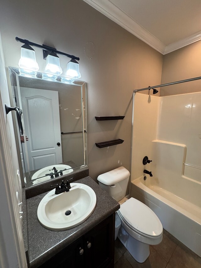 2103 Holland Rd, Newton, AL 36352 - bathroom with ornamental molding, vanity, tub / shower combination, toilet, and tile patterned flooring