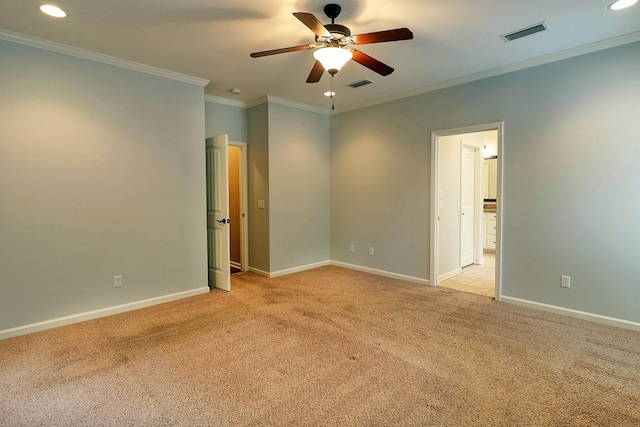 223 Veritas Dr, Dothan, AL 36303 - empty room with light colored carpet, ceiling fan, recessed lighting, and ornamental molding
