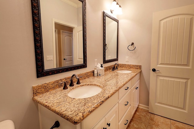 223 Veritas Dr, Dothan, AL 36303 - bathroom featuring double vanity, crown molding, and tile patterned flooring