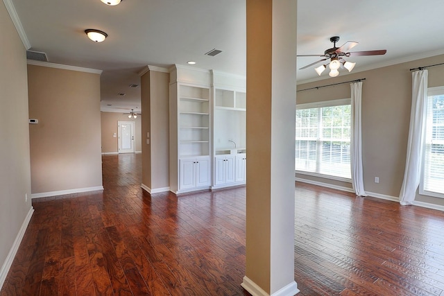 223 Veritas Dr, Dothan, AL 36303 - empty room with ceiling fan, dark wood finished floors, and ornamental molding