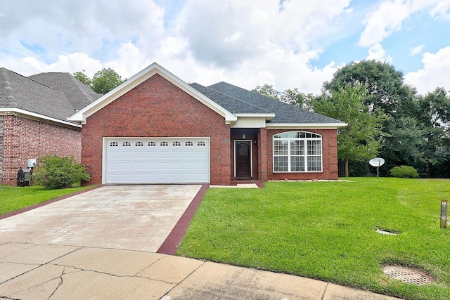 223 Veritas Dr, Dothan, AL 36303 - single story home with a front yard, an attached garage, concrete driveway, brick siding, and a shingled roof
