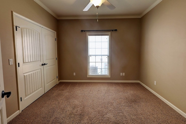 223 Veritas Dr, Dothan, AL 36303 - unfurnished bedroom featuring carpet, ornamental molding, a closet, and ceiling fan