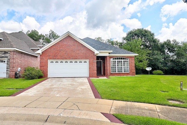 223 Veritas Dr, Dothan, AL 36303 - single story home featuring an attached garage, a front lawn, concrete driveway, brick siding, and roof with shingles