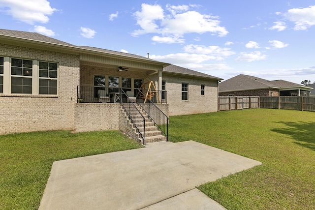 606 Billings Trl, Dothan, AL 36305 - back of property with brick siding, stairs, a patio, and a ceiling fan