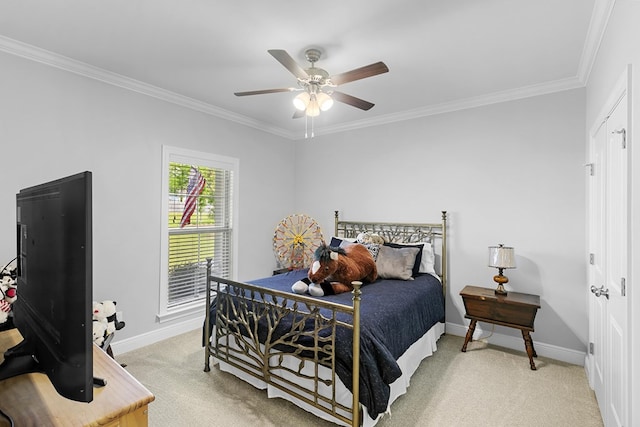 606 Billings Trl, Dothan, AL 36305 - bedroom with light carpet, crown molding, baseboards, and ceiling fan