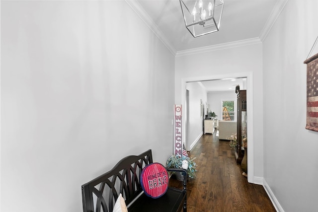 606 Billings Trl, Dothan, AL 36305 - hall with ornamental molding, wood finished floors, a chandelier, and baseboards