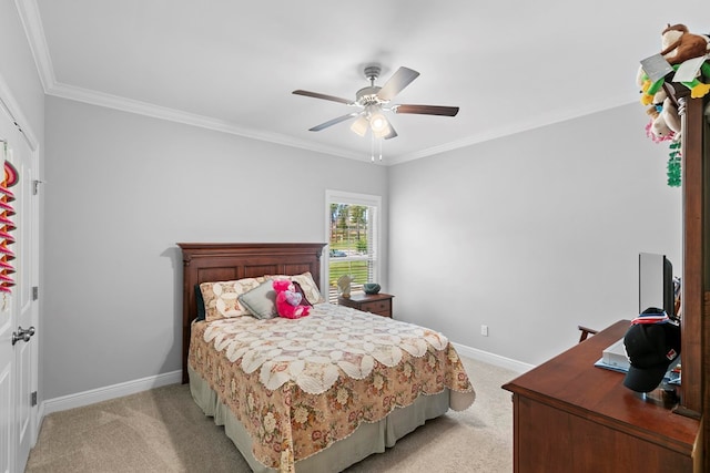 606 Billings Trl, Dothan, AL 36305 - bedroom with light colored carpet, ornamental molding, baseboards, and a ceiling fan