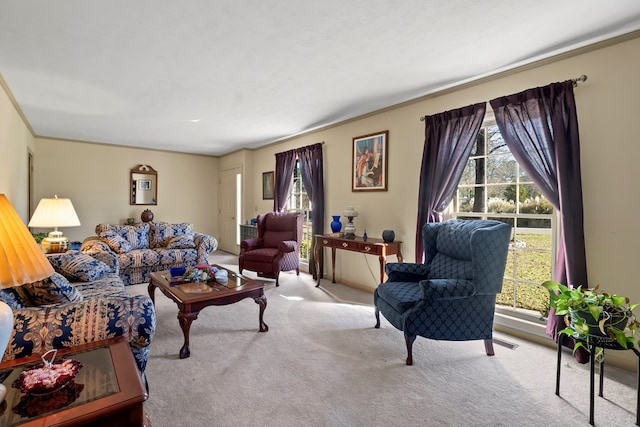 carpeted living room with a healthy amount of sunlight