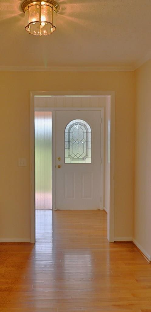 1222 E Main St, Ariton, AL 36311 - foyer with crown molding, light wood finished floors, and a chandelier