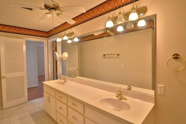 1222 E Main St, Ariton, AL 36311 - full bath featuring tile patterned flooring, double vanity, and a ceiling fan