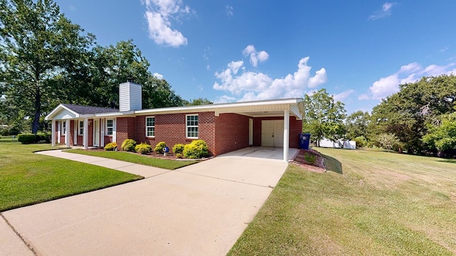 single story home with a carport and a front yard