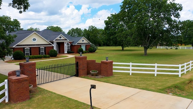 view of front of property with a front lawn