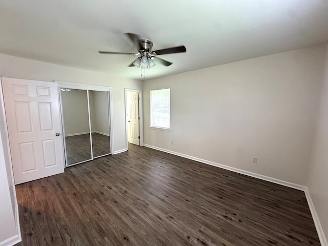1905 Shamrock Rd, Dothan, AL 36301 - unfurnished bedroom featuring dark wood-style floors, a closet, and a ceiling fan
