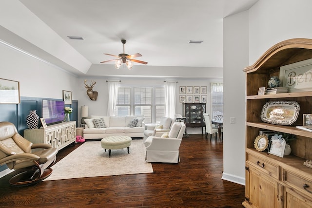 538 Orchard, Dothan, AL 36305 - living area featuring ceiling fan, healthy amount of natural light, and dark wood-style floors
