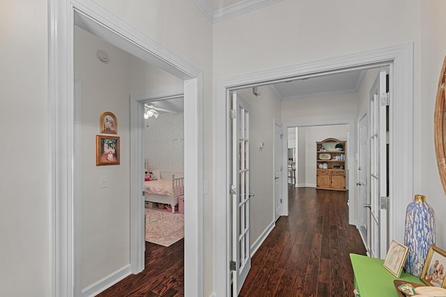 538 Orchard, Dothan, AL 36305 - hall featuring crown molding, dark wood-style floors, and french doors