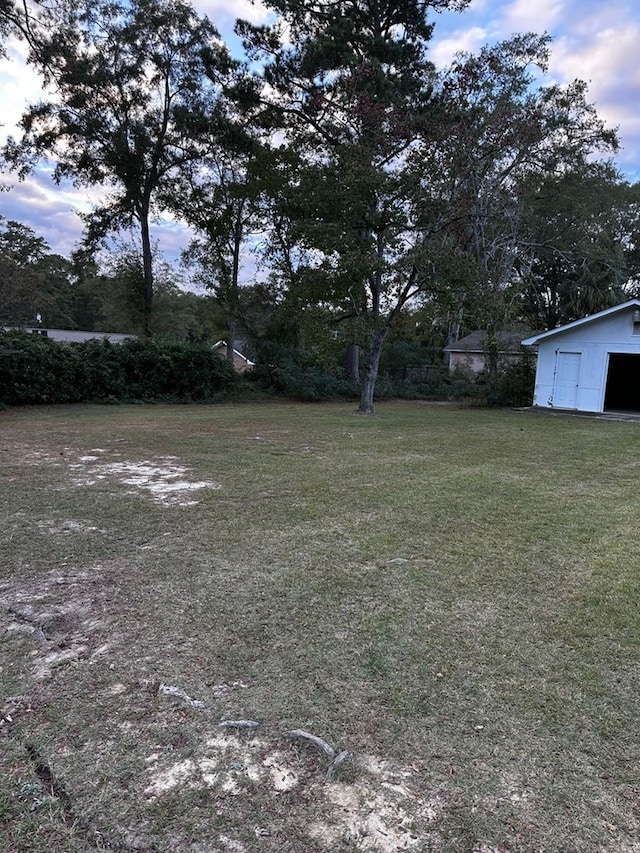 view of yard at dusk