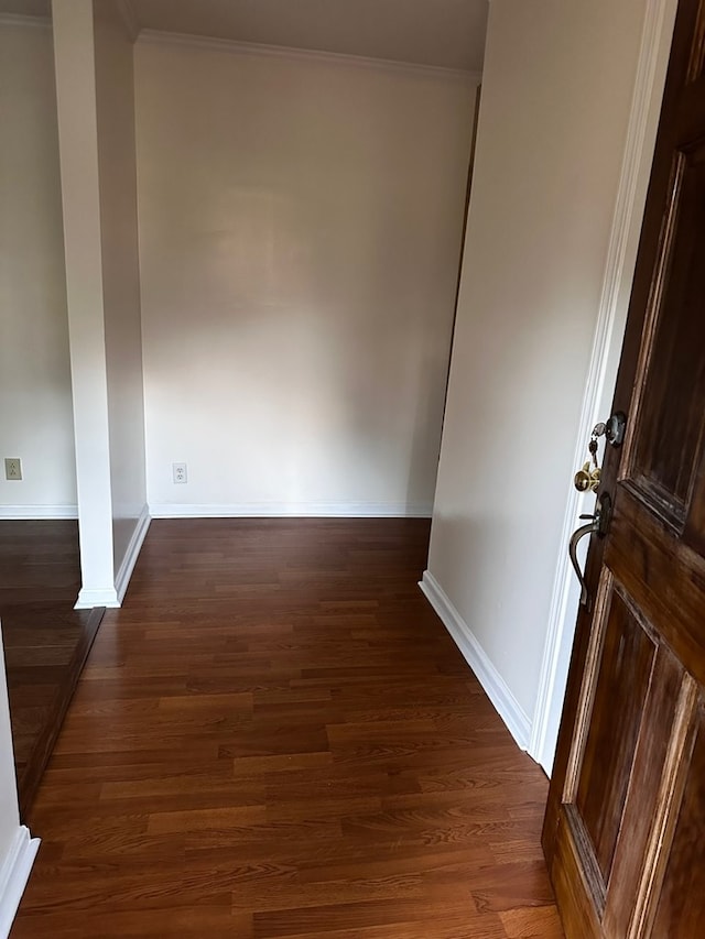 interior space featuring dark hardwood / wood-style floors and ornamental molding