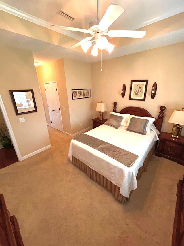 210 Petersburg Ct, Dothan, AL 36301 - bedroom with baseboards, ceiling fan, light colored carpet, and visible vents