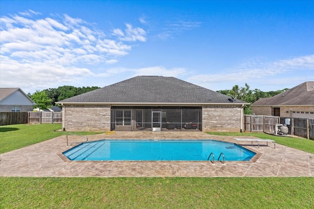 125 Hayley Dr, Enterprise, AL 36330 - view of swimming pool featuring a sunroom, a fenced backyard, and a patio