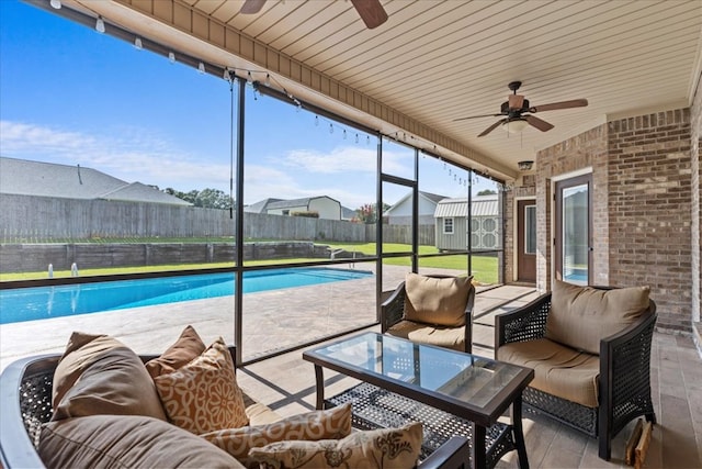 125 Hayley Dr, Enterprise, AL 36330 - sunroom / solarium with a ceiling fan and an outdoor living space