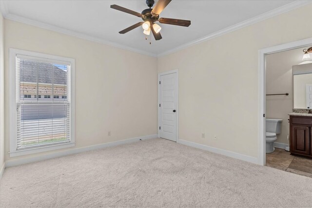125 Hayley Dr, Enterprise, AL 36330 - unfurnished bedroom with crown molding, light colored carpet, ensuite bath, and ceiling fan