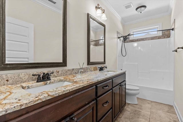 125 Hayley Dr, Enterprise, AL 36330 - full bathroom featuring crown molding, double vanity, and bathing tub / shower combination