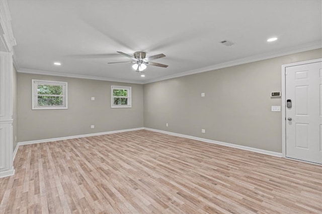 1401 Deese Rd, Ozark, AL 36360 - spare room with a ceiling fan, recessed lighting, light wood-type flooring, and crown molding