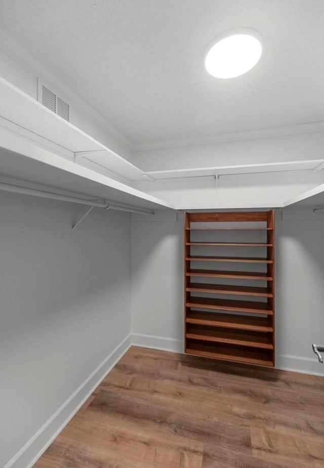 spacious closet with hardwood / wood-style flooring