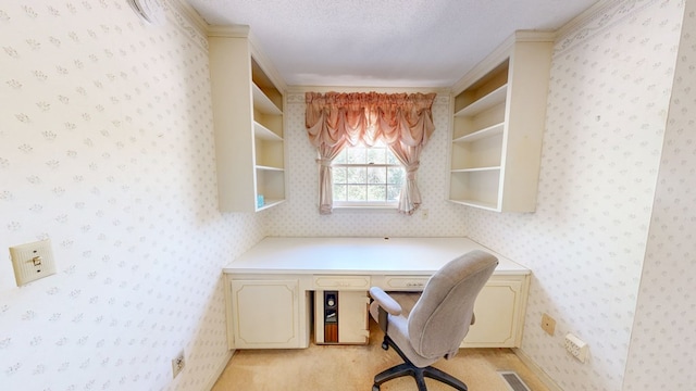 709 Rosemont Dr, Dothan, AL 36303 - office area featuring a textured ceiling, built in desk, and wallpapered walls