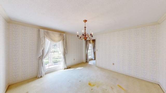 709 Rosemont Dr, Dothan, AL 36303 - empty room with wallpapered walls, an inviting chandelier, carpet flooring, and a textured ceiling