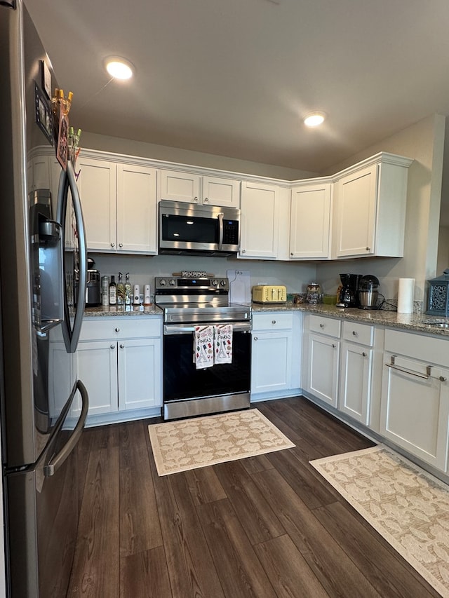 330 Gritney, Daleville, AL 36322 - kitchen featuring stainless steel appliances, white cabinetry, dark wood-style floors, light stone counters, and recessed lighting