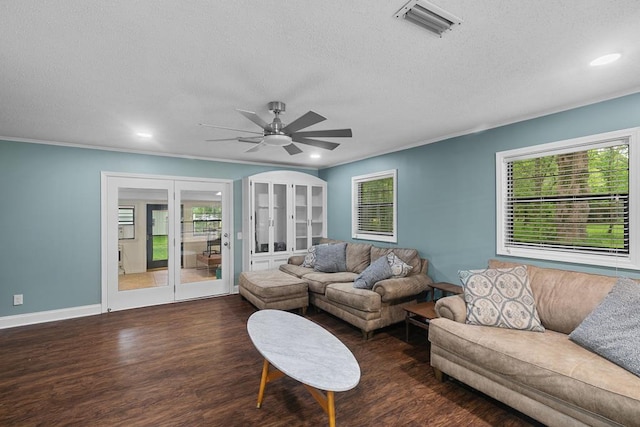 6970 Walden Dr, Kinsey, AL 36303 - living room featuring a textured ceiling, wood finished floors, a ceiling fan, and recessed lighting