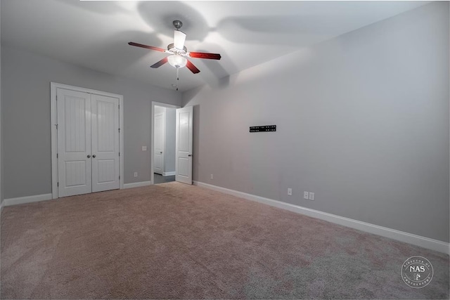 unfurnished bedroom with carpet and ceiling fan