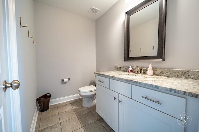 bathroom featuring tile patterned flooring, vanity, and toilet