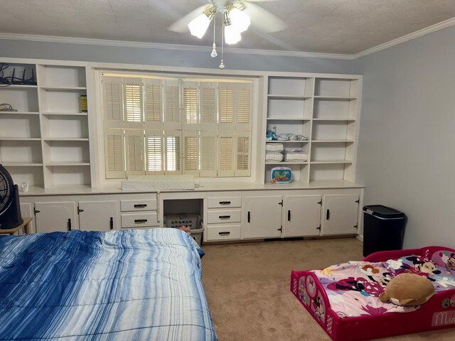 1303 Highland Dr, Elba, AL 36323 - bedroom featuring light carpet, crown molding, and built in desk
