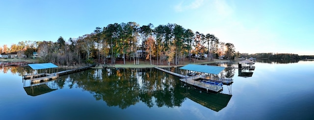 view of dock with a water view