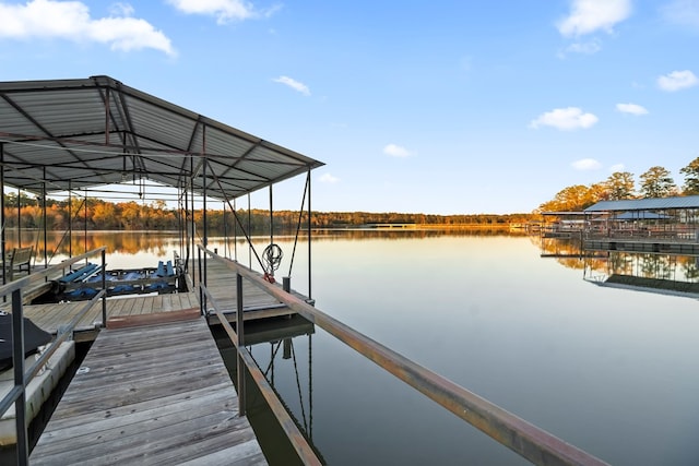 view of dock with a water view