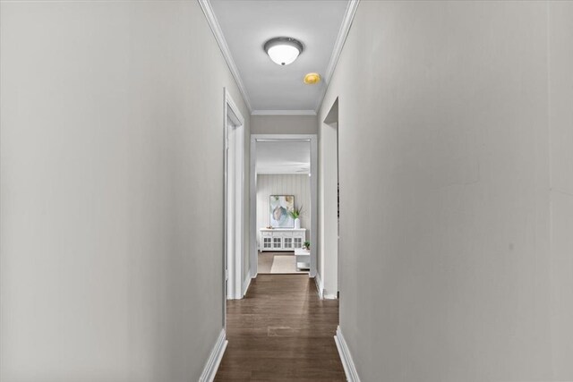 1301 S Bell St, Dothan, AL 36301 - corridor featuring crown molding, dark wood-type flooring, and baseboards