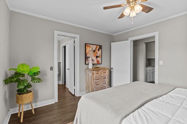 1301 S Bell St, Dothan, AL 36301 - bedroom featuring dark wood-type flooring, crown molding, baseboards, and a ceiling fan