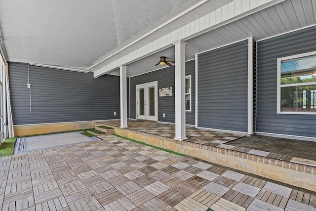 view of patio / terrace featuring french doors and ceiling fan