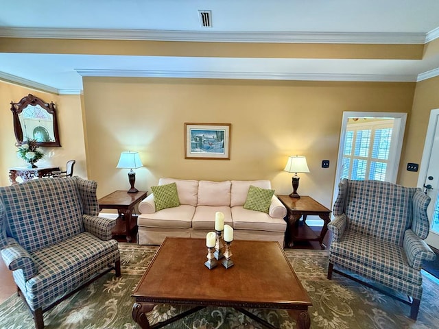 living room featuring ornamental molding